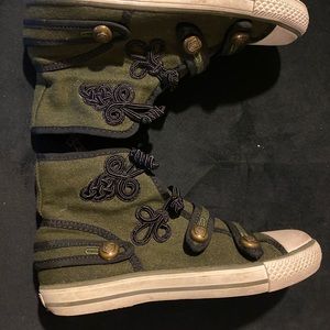 Unique Ash high tops. Army green cloth with frog closures. Side zipper.